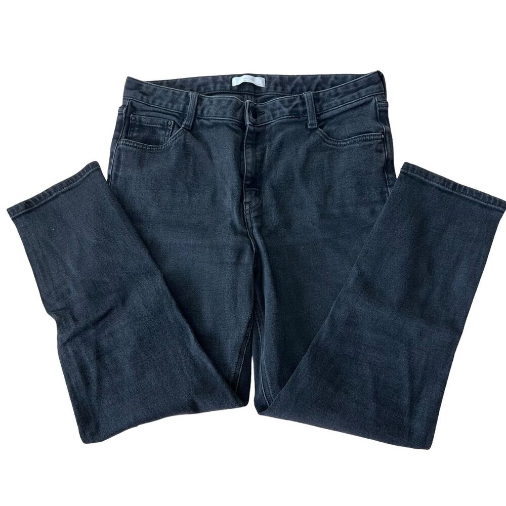 Oak + Fort Straight Leg Jeans Black Denim Women Size 29 Mid Rise Crop Minimalist